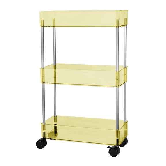 Simpli Furnished 3 Tier Rolling Cart Plastic Storage with Wheels for Bathroom, Lightweight, 16"w X 5"d X 29.5"h, Gold