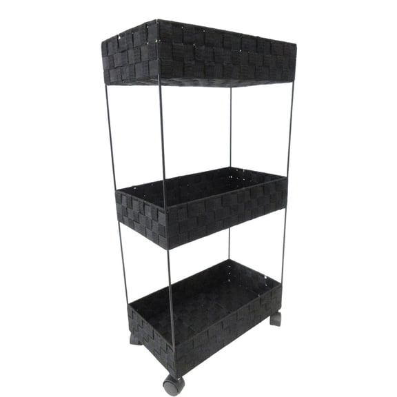 Simpli Furnished 3-Tier Woven Rolling Cart with Wheels for Kitchen & Bathroom, Lightweight, 16"w X 9"d X 29.5"h, 2-Pack, Black