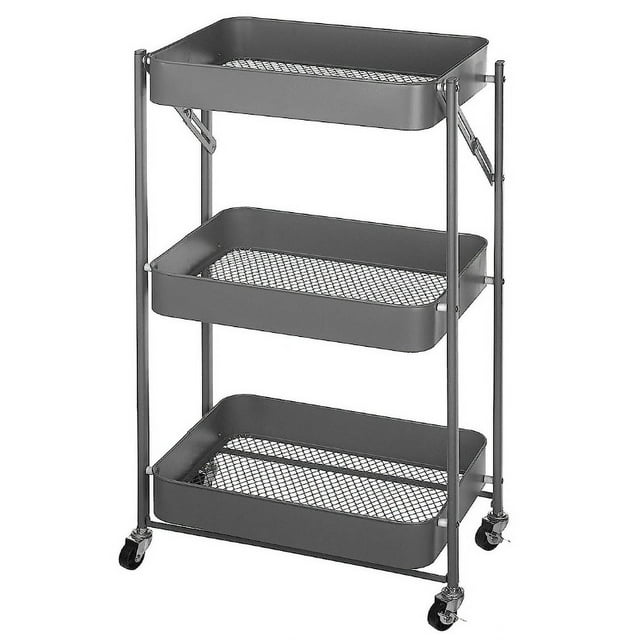 Simpli Furnished LLC-3 Tier Rolling Cart Space Saving Utility Cart Kitchen Bathroom Office Living Room, Grey