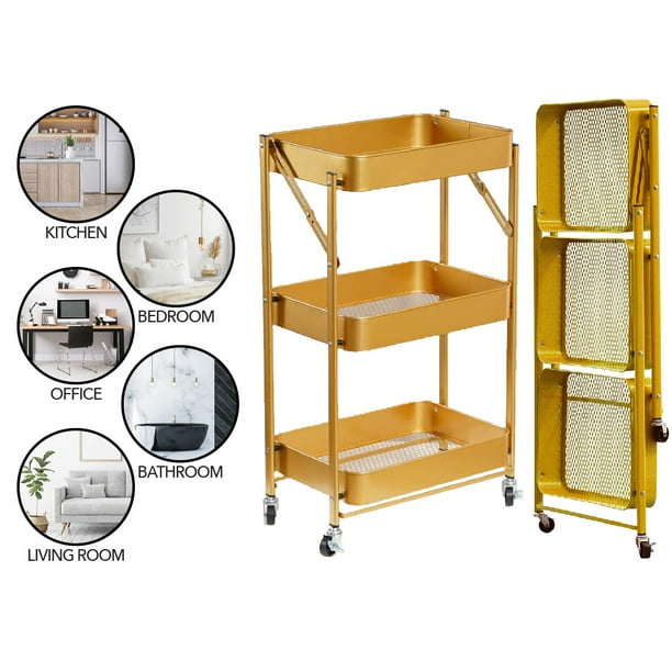 Simpli Furnished LLC3 Tier Rolling Cart Utility Storage Cart W/Wheels