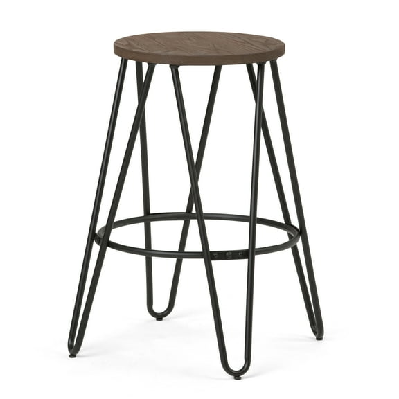 Simpli Home Simeon Industrial Metal 24 inch Metal Counter Height Stool with Wood Seat in Cocoa Brown / Black