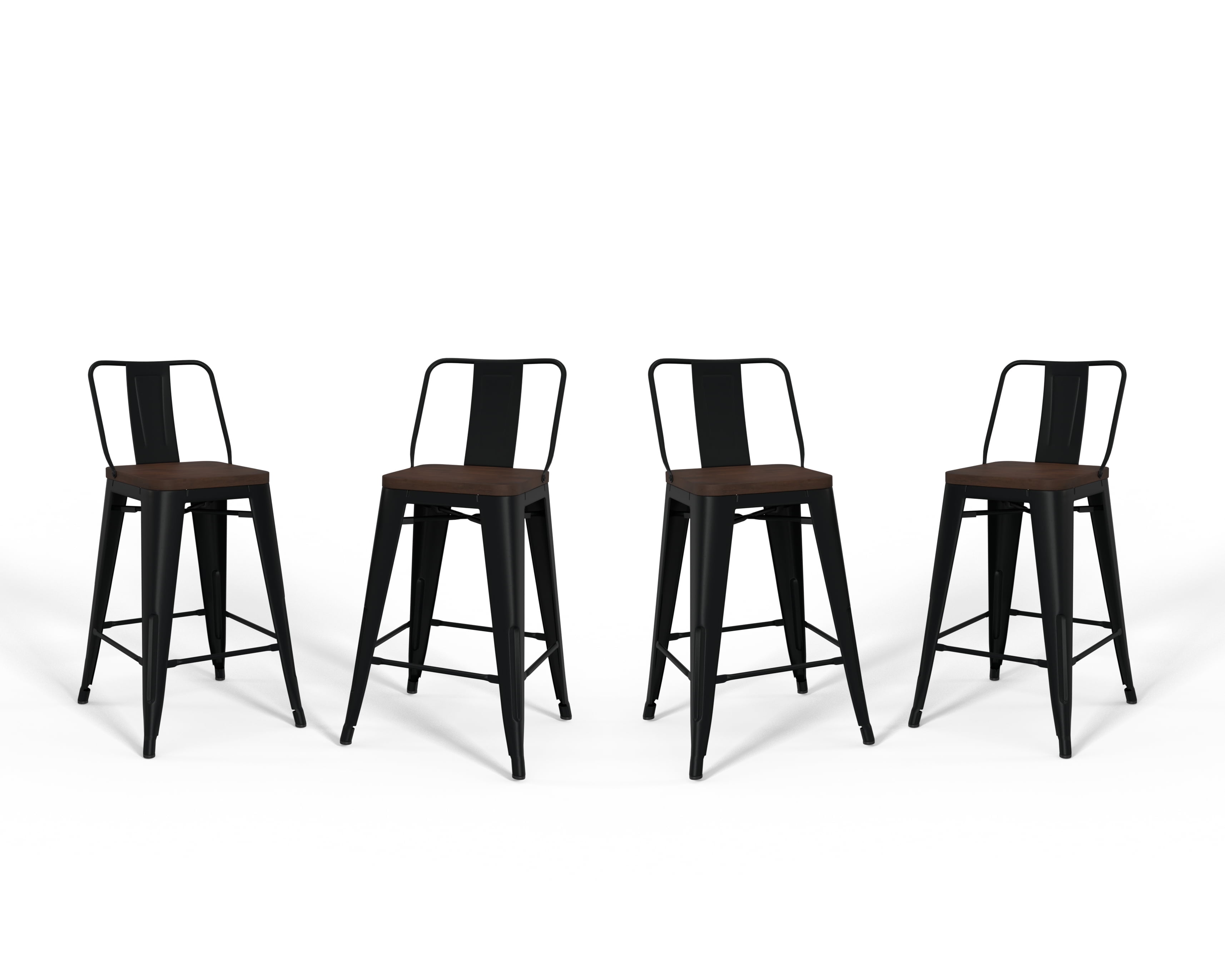 Rayne 24-Inch Black Metal and Wood Counter Height Stool Set