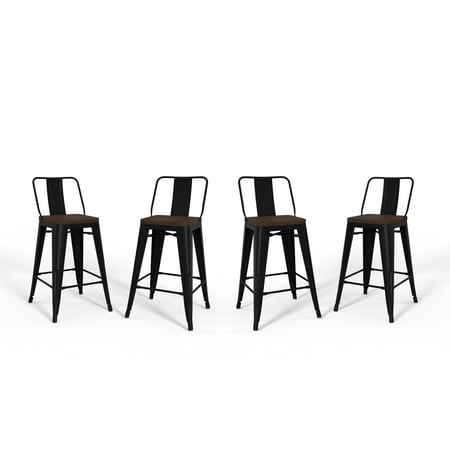 Simpli Home - Rayne Metal and Wood Counter Height Stool (Set of 4) - Black