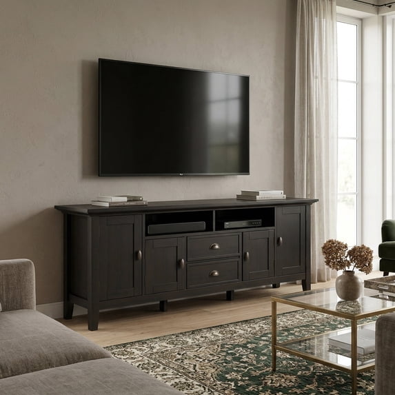 Simpli Home Redmond 72 inch Wide Solid Wood TV Stand in Hickory Brown For TVs up to 80 inches
