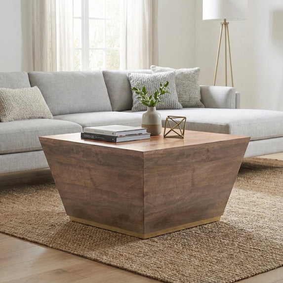 Simpli Home Abba 28 inch Wide Solid Mango Wood Square Coffee Table, Acacia Brown