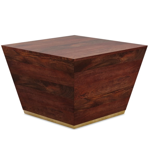 Abba 28 inch Wide Solid Mango Wood Modern Square Coffee Table in Cognac Brown, Fully Assembled