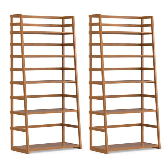 Simpli Home Acadian 30W 5 Shelf Ladder Bookcase (Set of 2) in Light Golden Brown