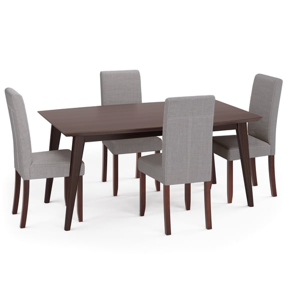 Simpli Home Acadian / Draper Contemporary Modern 5 Pc Dining Set with 4 Upholstered Parson Chairs in Dove Grey Linen Look Fabric and 66 inch Wide Table