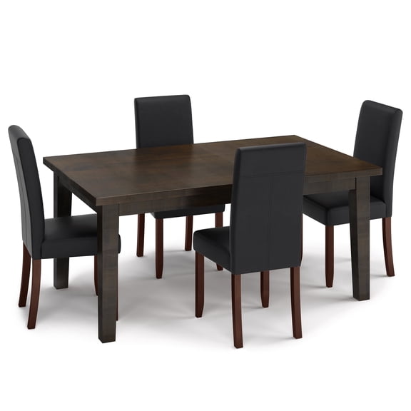 Simpli Home Acadian 5-Piece Dining Set in Black/Brown Wood & Faux Leather