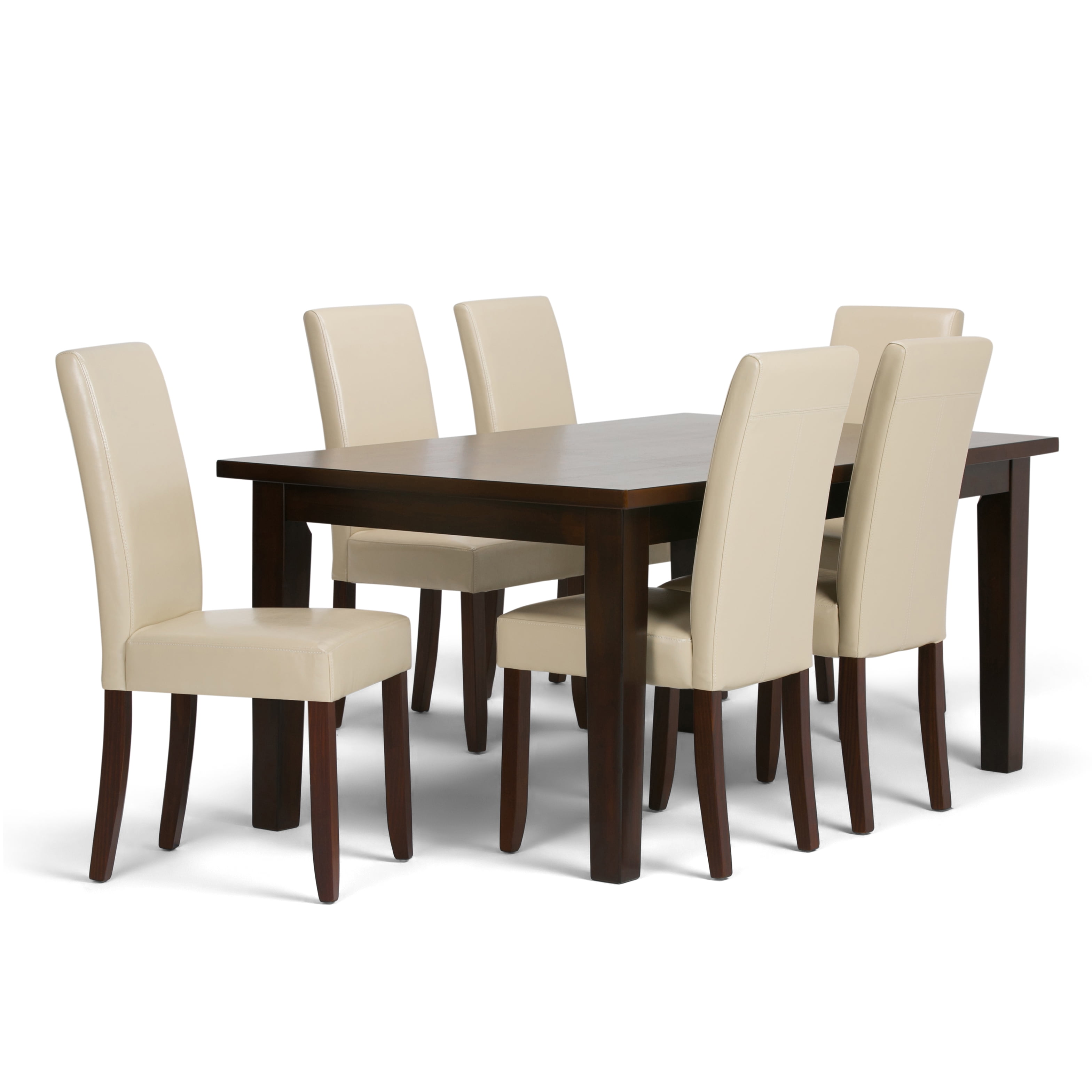 Java Brown Dining Set with Satin Cream Faux Leather Chairs