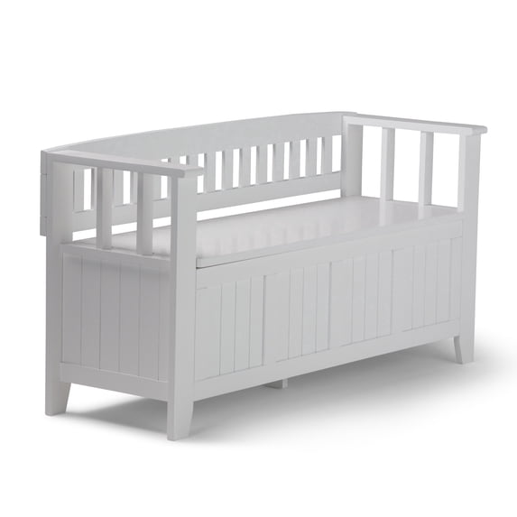 Simpli Home Acadian 48 inch Wide Solid Wood Entryway Storage Bench in White