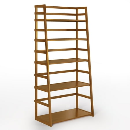 Simpli Home - Acadian Solid Wood 63 inch x 30 inch Rustic Ladder Shelf Bookcase - Light Golden Brown
