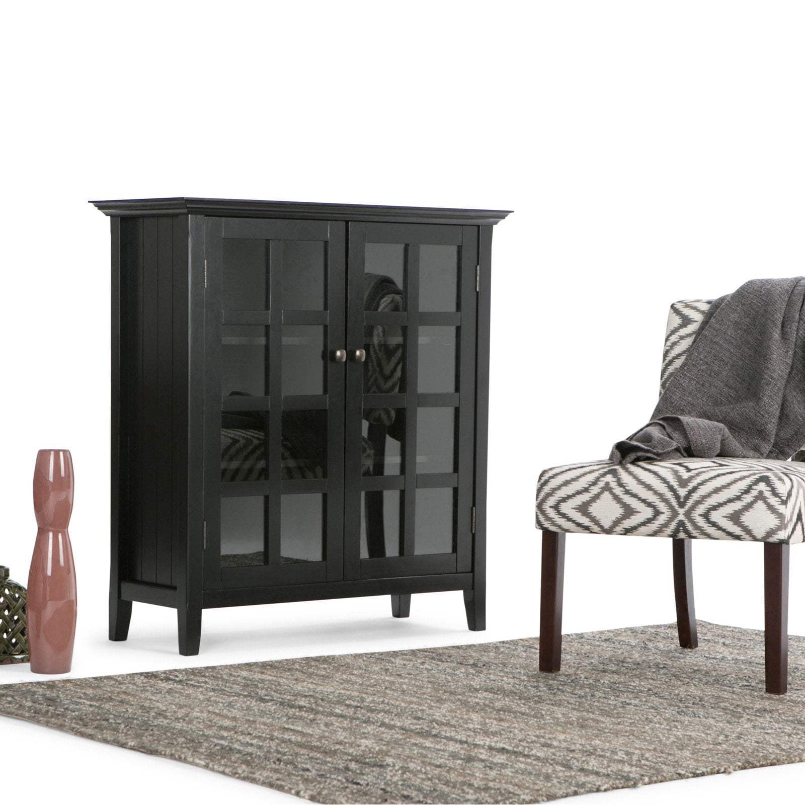 Acadian 39" Black Solid Pine Freestanding Storage Cupboard with Adjustable Shelves