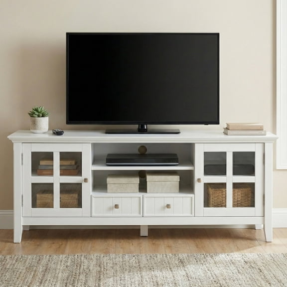 Acadian 60 inch Wide Solid Wood Transitional TV Stand in White For TVs up to 65 inches