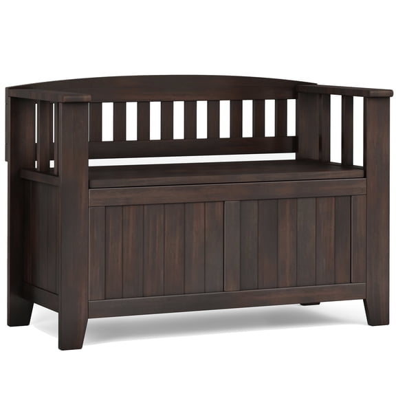 Simpli Home Acadian 36 inch Wide Solid Wood Transitional Small Entryway Storage Bench in Brunette Brown