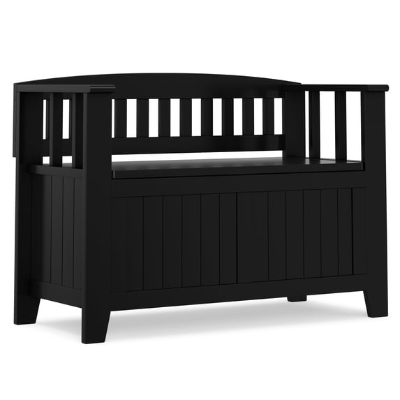 Simpli Home Acadian 36 inch Wide Solid Wood Transitional Small Entryway Storage Bench in Black