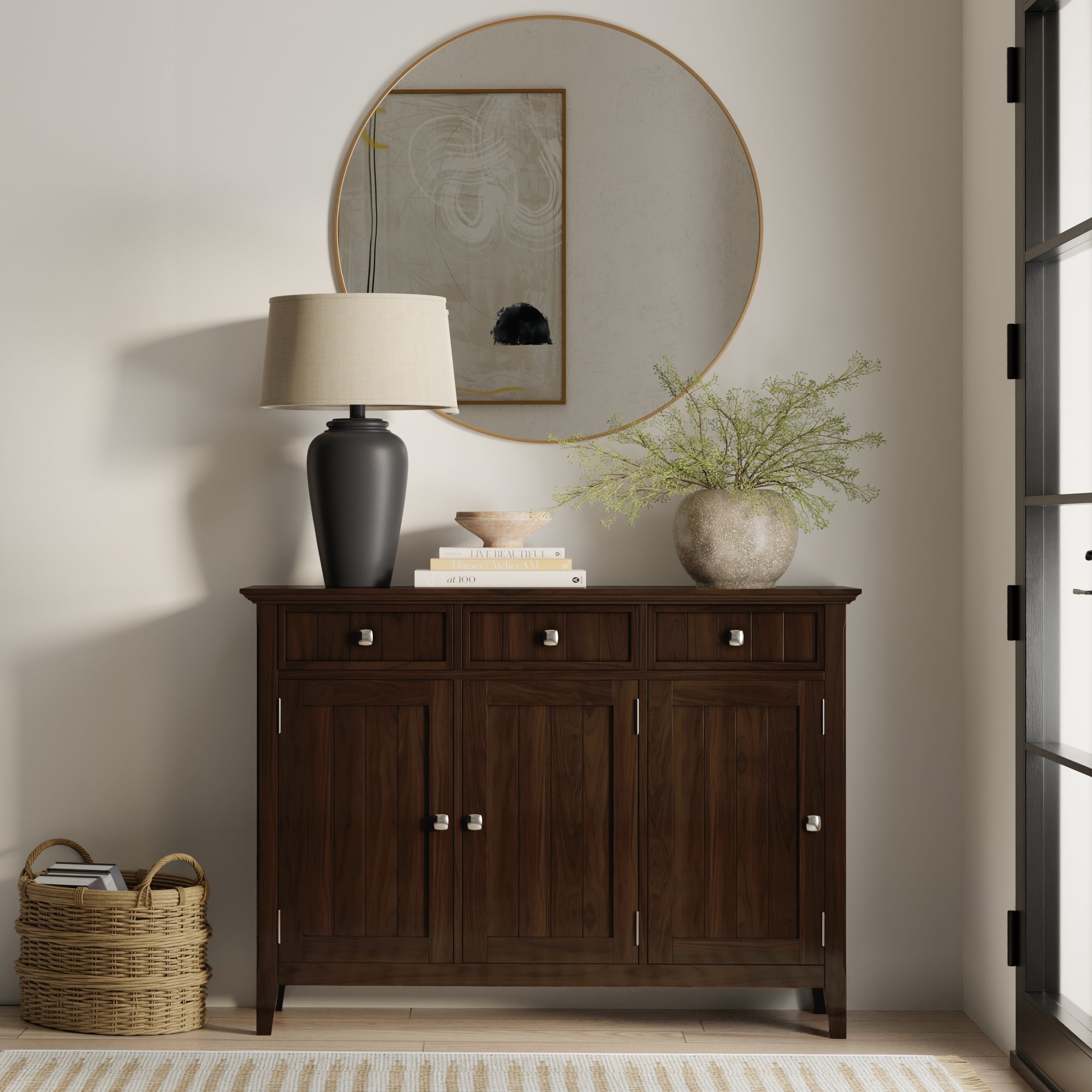 Brunette Brown Solid Wood Office Accent Cabinet with Adjustable Shelves