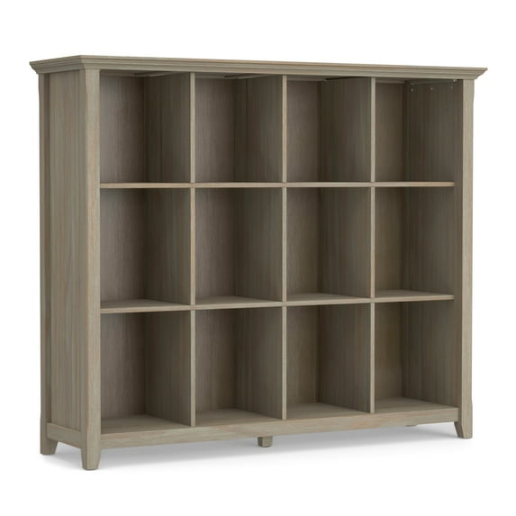 Simpli Home Acadian 48 inch x 57 inch Solid Wood Transitional 12 Cube Storage in Distressed Grey