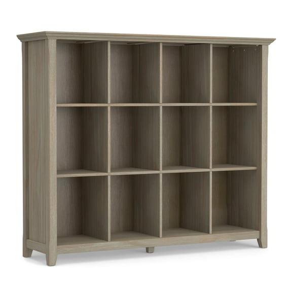 Simpli Home Acadian 48 inch x 57 inch Solid Wood Transitional 12 Cube Storage in Distressed Grey