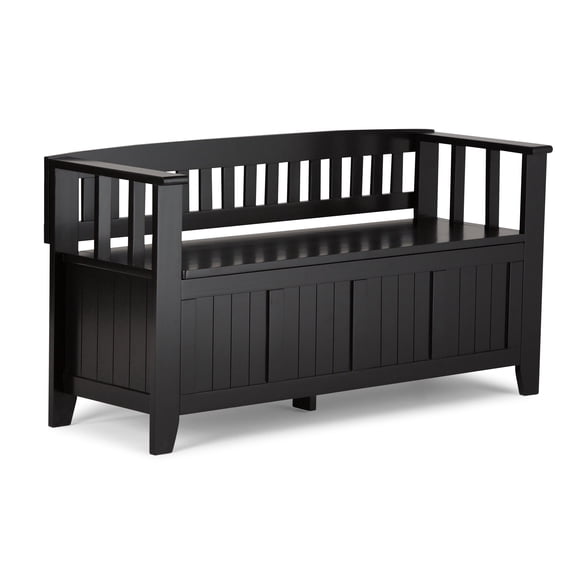 Simpli Home Acadian Solid Wood 48 " Transitional Entryway Storage Bench in Black