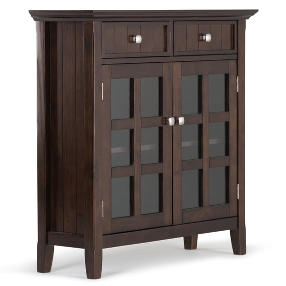 Simpli Home Acadian 36 inch Wide Solid Wood Transitional Entryway Storage Cabinet in Brunette Brown