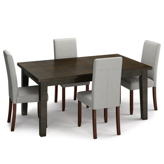 Simpli Home Acadian Transitional 5 Pc Dining Set with 4 Upholstered Parson Chairs in Cloud Grey Linen Look Fabric and 66 inch Wide Table