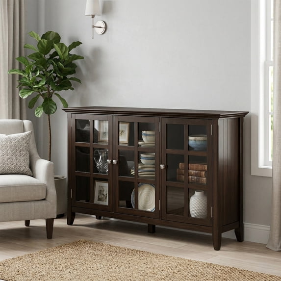 Simpli Home Acadian Wood 62" Transitional Cabinet in Brunette Brown