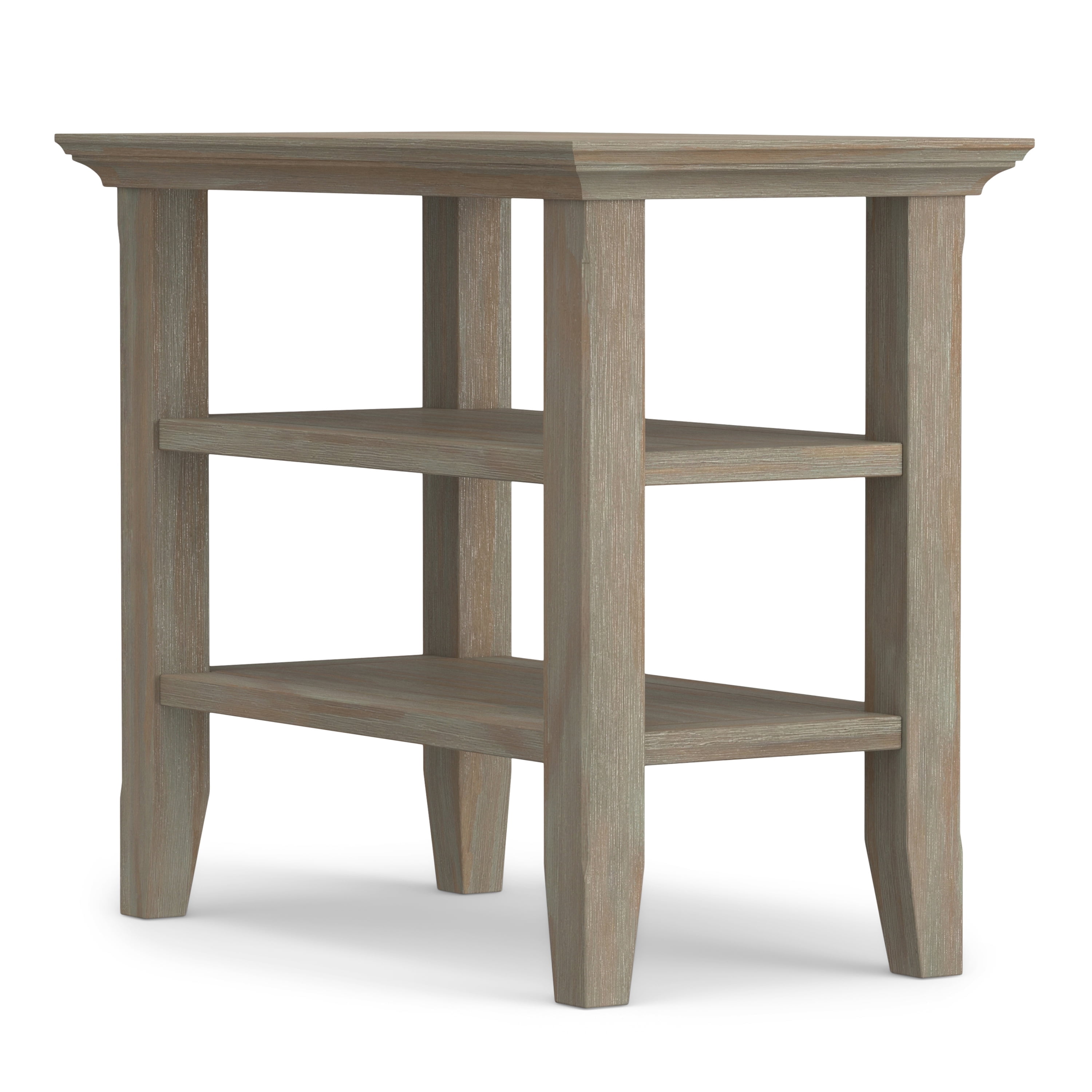 Acadian Distressed Grey Solid Pine 14" Narrow Side Table with Shelves