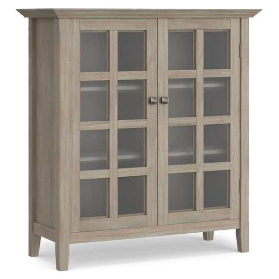 Simpli Home Acadian 39 inch Wide Solid Wood Transitional Storage Cabinet in Distressed Grey