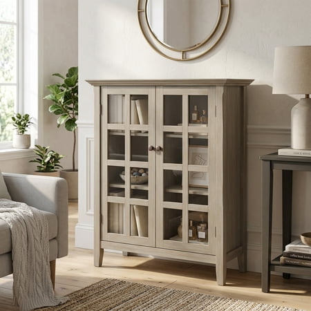 Acadian 39 inch Wide Solid Wood Transitional Storage Cabinet in Distressed Gray