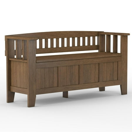 Acadian SOLID WOOD 48 inch Wide Transitional Entryway Storage Bench in Rustic Natural Aged Brown
