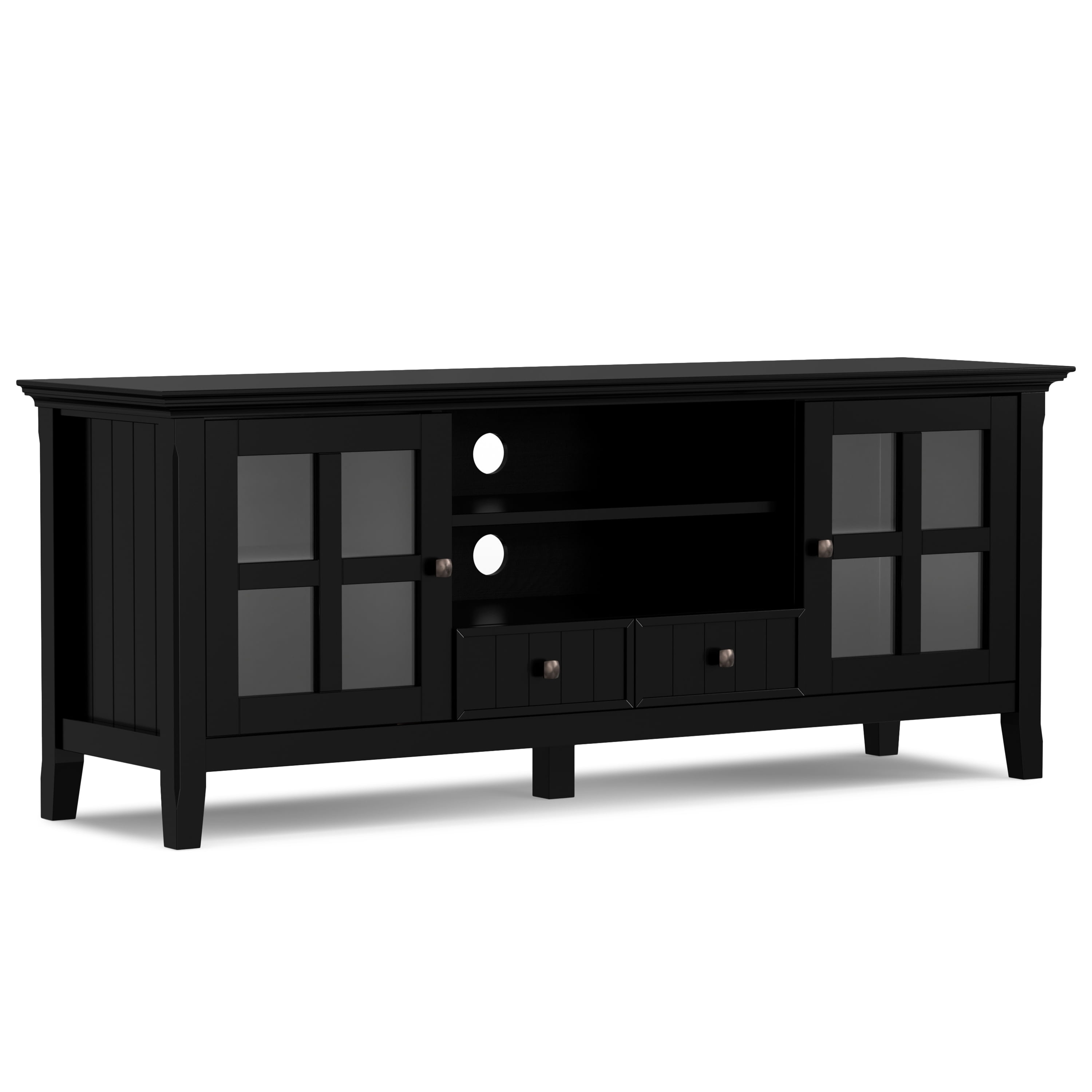 Acadian Black Solid Wood 60" TV Media Stand with Cabinets