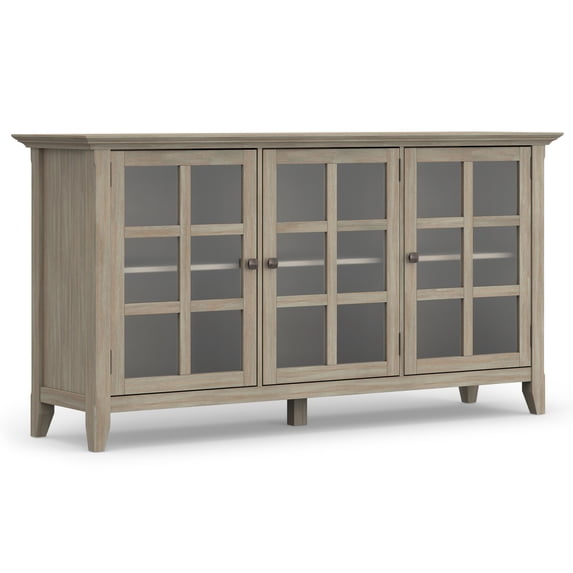 Simpli Home Acadian 62 inch Wide Solid Wood Transitional Wide Storage Cabinet in Distressed Grey