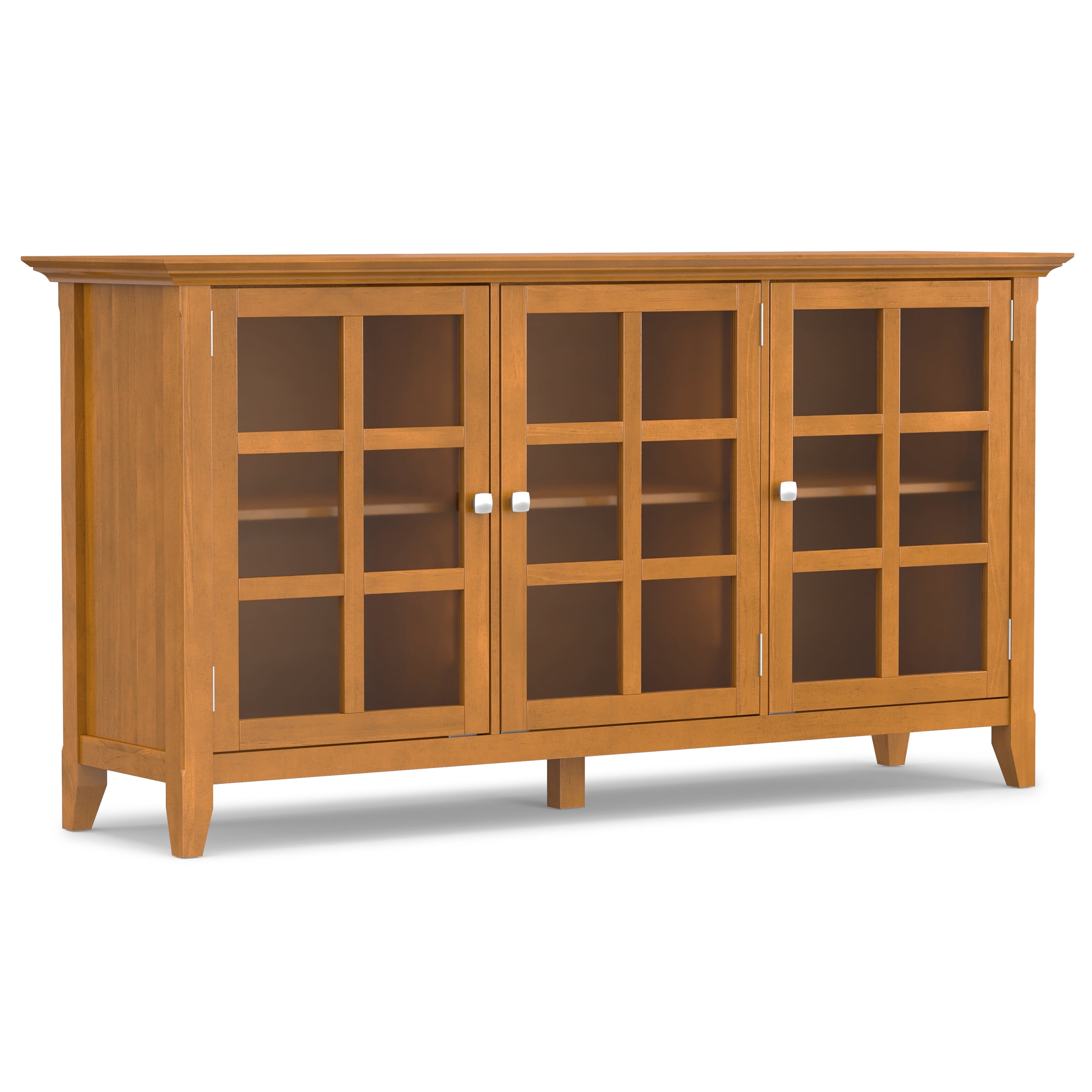 Light Golden Brown Pine and Plywood Storage Cabinet with Glass Doors