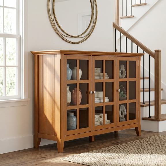 Simpli Home Acadian Wood 62" Transitional Cabinet in Light Golden Brown