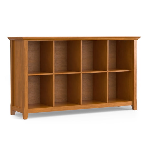 Acadian SOLID WOOD 57 inch Wide Transitional 8 Cube Storage Sofa Table in Light Golden Brown