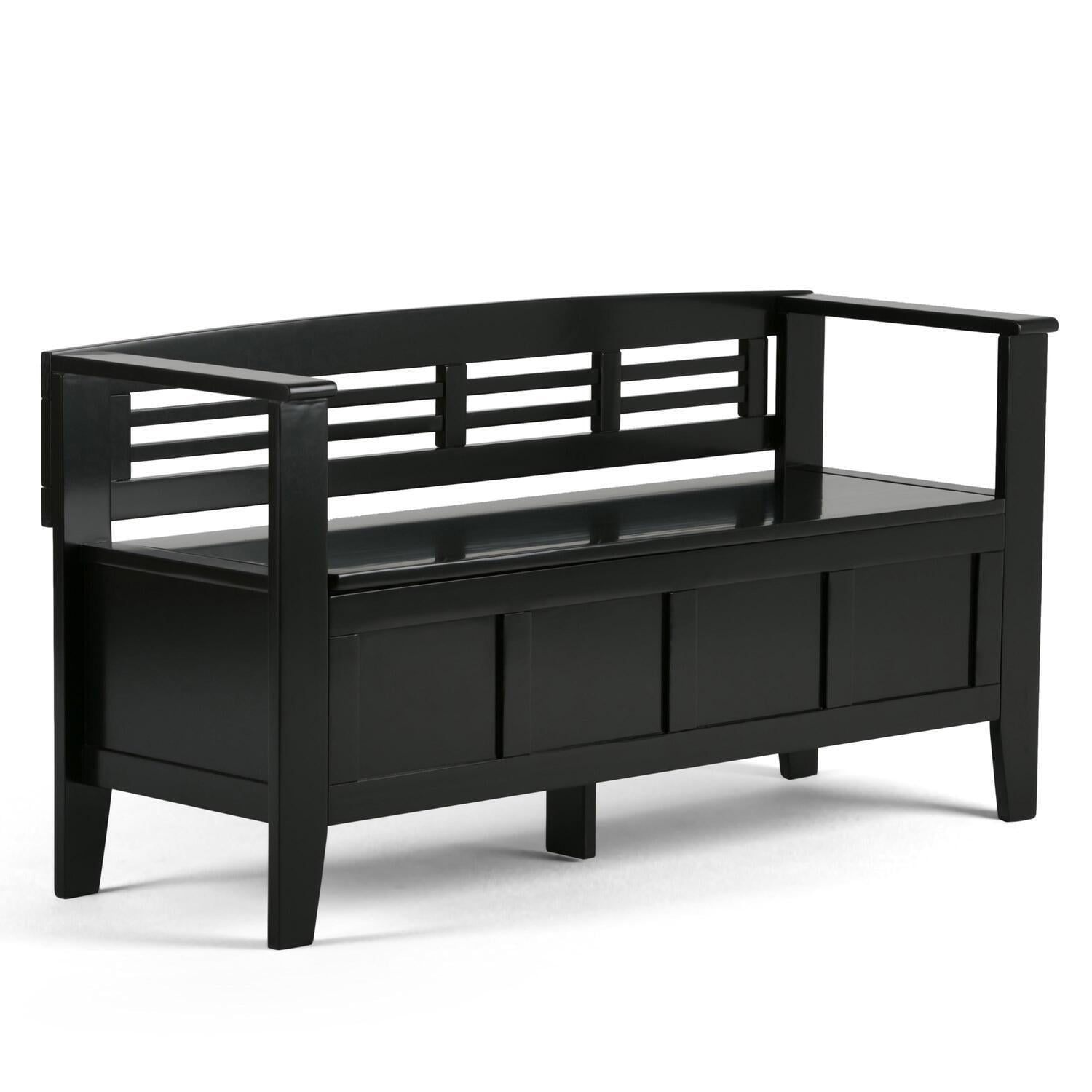 Black Solid Pine 48" Entryway Storage Bench with Backrest