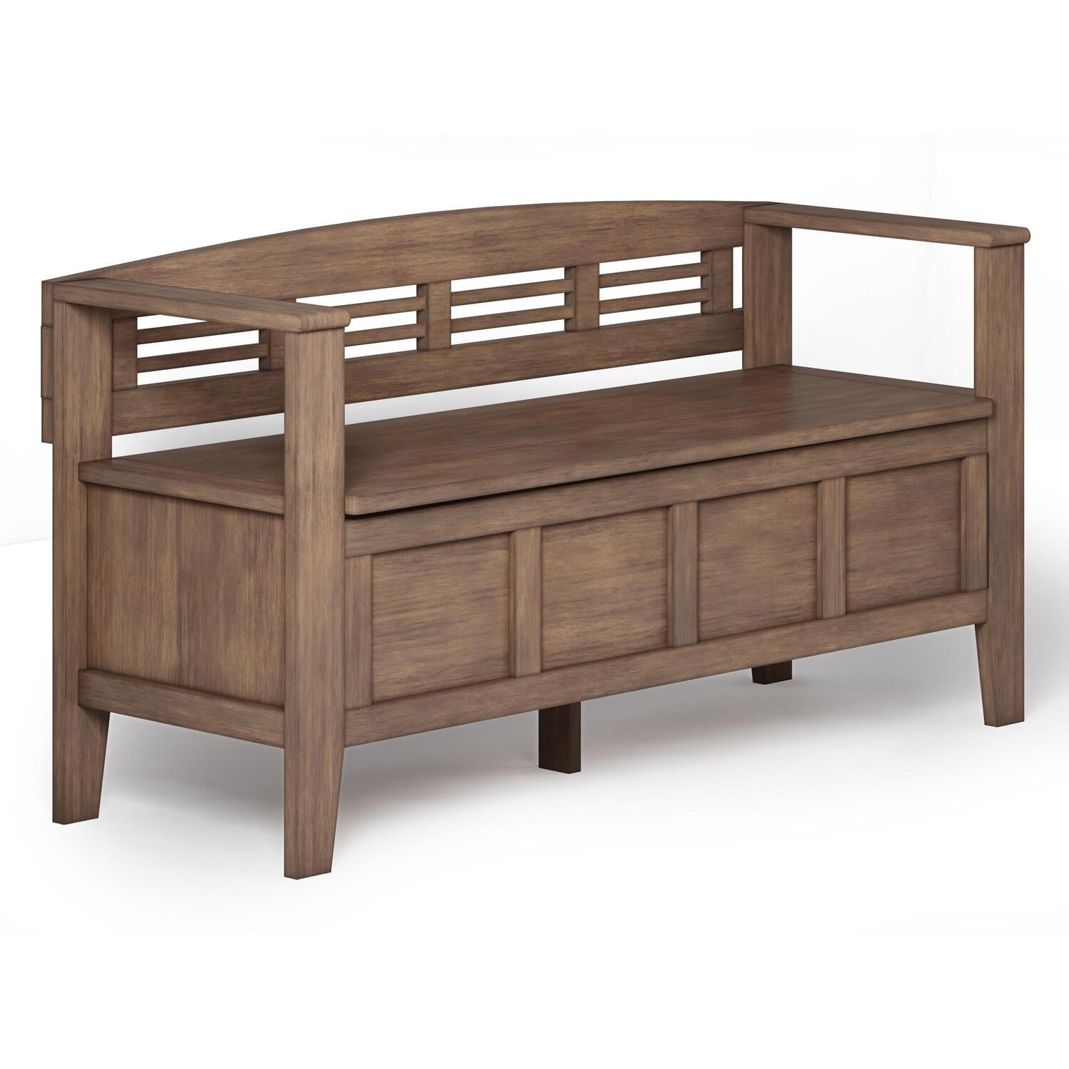 Adams Rustic Natural Aged Brown Wood Storage Bench with Arms
