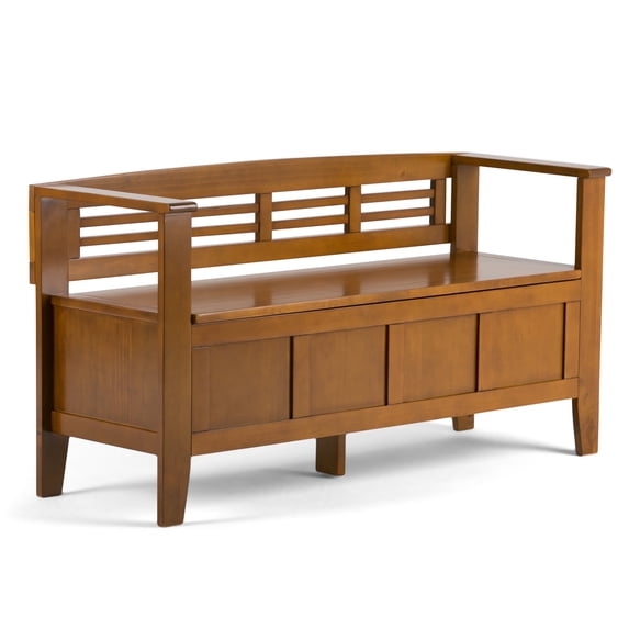 Simpli Home Adams 48 inch Wide Solid Wood Entryway Storage Bench in Light Avalon Brown