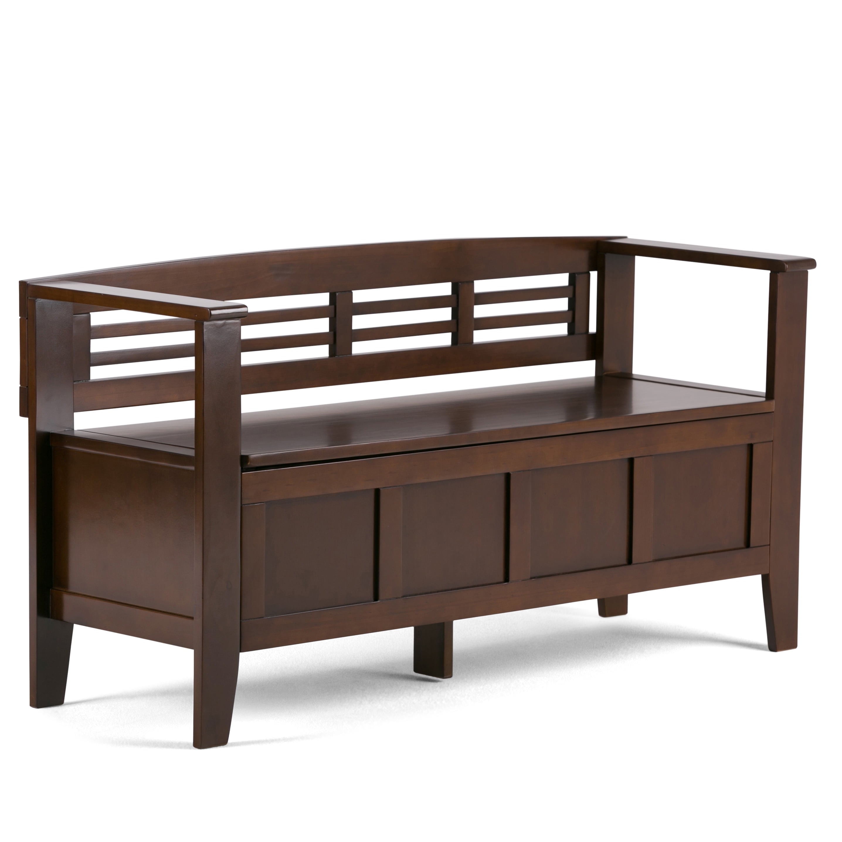 Adams Medium Brown Pinewood Storage Bench with Cut Out Back