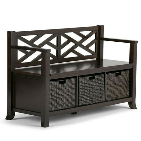 Simpli Home - Adrien Solid Wood 47 inch Wide Transitional Storage Bench with Basket Storage - Espresso Brown