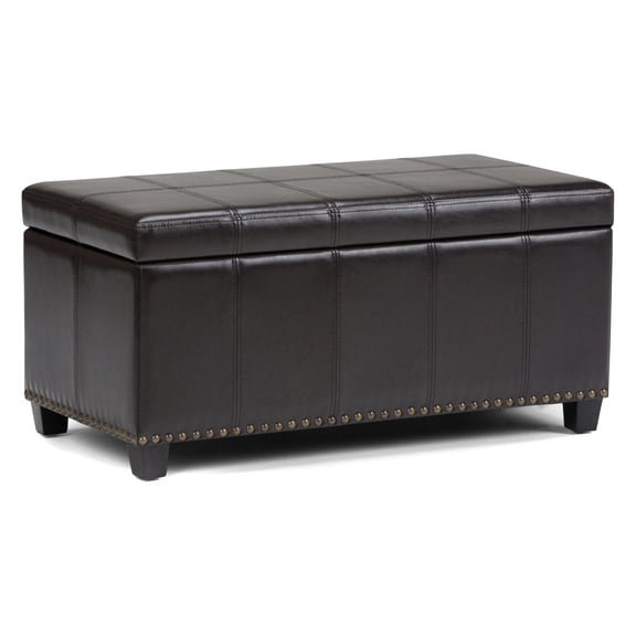 Amelia 33 inch Wide Storage Ottoman Bench in Tanners Brown Vegan Leather