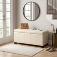 thumbnail image 1 of Amelia 34" W Rectangle Storage Ottoman Bench in Satin Cream Faux Leather, 1 of 14