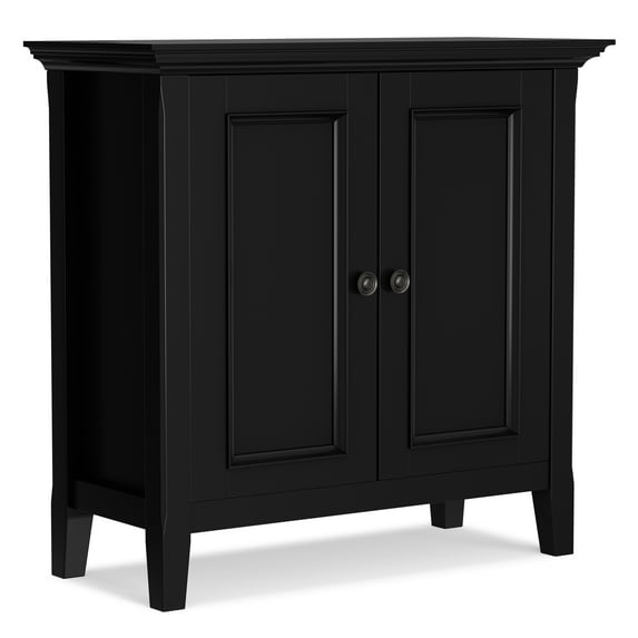 Simpli Home Amherst 32 inch Wide Solid Wood Transitional Low Storage Cabinet in Black