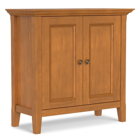 Simpli Home Amherst 32 inch Wide Solid Wood Transitional Low Storage Cabinet in Light Golden Brown