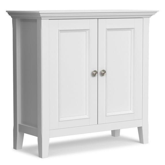 Simpli Home Amherst 32 inch Wide Solid Wood Transitional Low Storage Cabinet in White