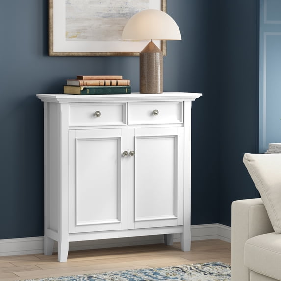 Simpli Home Amherst 36 inch Wide Solid Wood Transitional Storage Cabinet in White