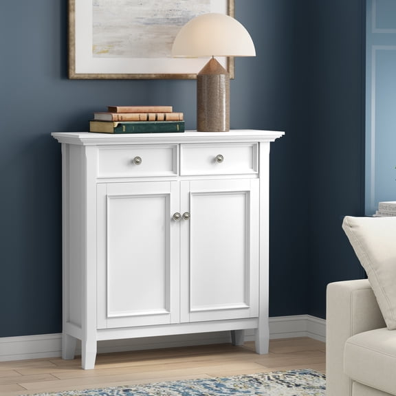 Simpli Home Amherst 36 inch Wide Solid Wood Transitional Storage Cabinet in White