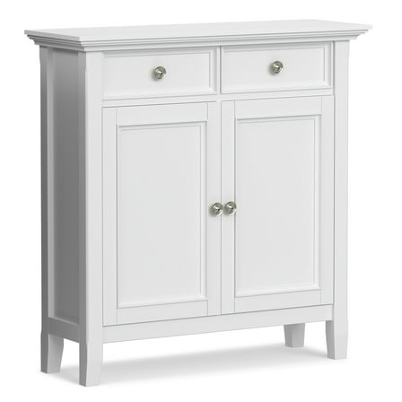Simpli Home Amherst 36 inch Wide Solid Wood Transitional Storage Cabinet in White