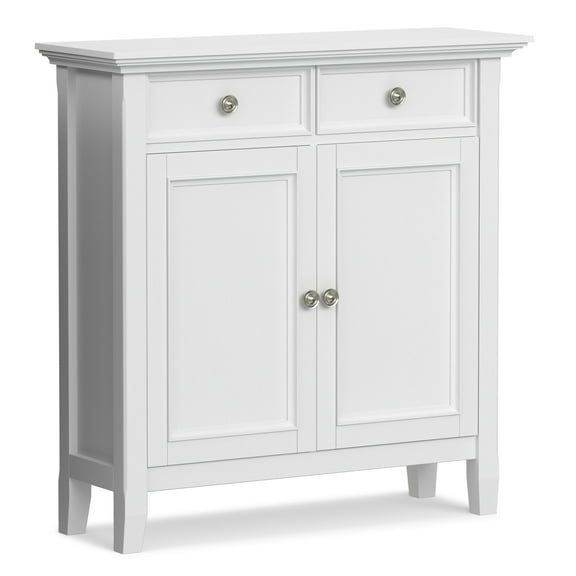 Simpli Home Amherst 36 inch Wide Solid Wood Transitional Storage Cabinet in White